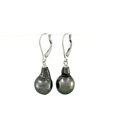 Solid Sterling Silver .925 Leverback Black Tahitian Pearl Earrings