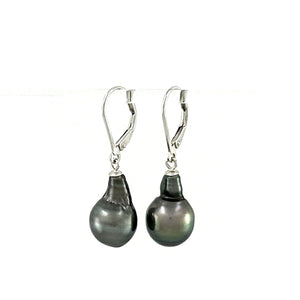 Solid Sterling Silver .925 Leverback Black Tahitian Pearl Earrings