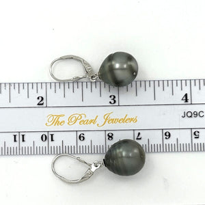 Solid Sterling Silver .925 Leverback Black Tahitian Pearl Earrings