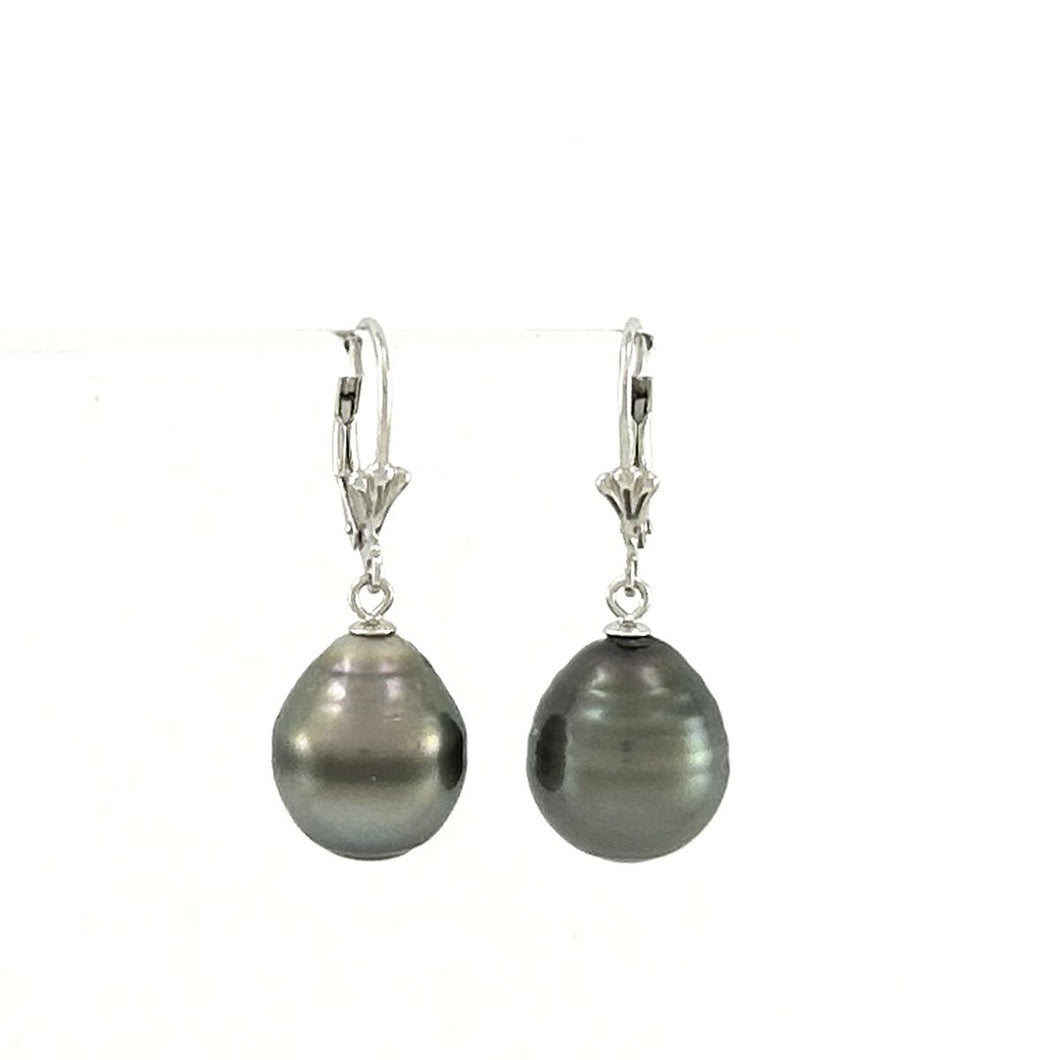 Solid Sterling Silver .925 Leverback Black Tahitian Pearl Earrings
