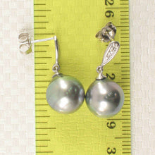 Load image into Gallery viewer, Silver Blue Tahitian Pearl &amp; Diamond Dangle Earrings – 14k White Gold
