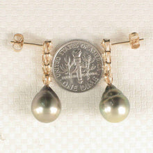 Load image into Gallery viewer, Silver Gray Tahitian Pearl &amp; Diamond Heart Drop Earrings – 14k Yellow Gold