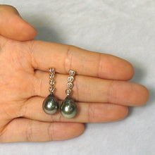 Load image into Gallery viewer, Silver Gray Tahitian Pearl &amp; Diamond Heart Drop Earrings – 14k Yellow Gold