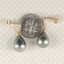 Load image into Gallery viewer, 14k Yellow Gold Silver Gray Raindrop Pearl Diamond Dangle Earrings