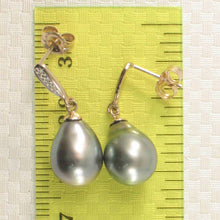 Load image into Gallery viewer, 14k Yellow Gold Silver Gray Raindrop Pearl Diamond Dangle Earrings