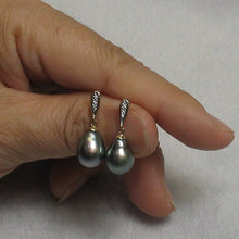 Load image into Gallery viewer, 14k Yellow Gold Silver Gray Raindrop Pearl Diamond Dangle Earrings