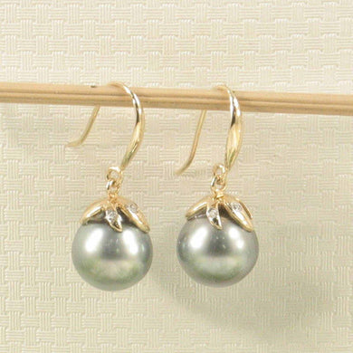Silver Gray Tahitian Pearl & Diamond Hook Earrings – 14k Yellow Gold