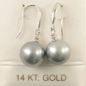 14k White Gold Diamond & Silver Gray Tahitian Pearl Hook Earrings