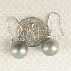 14k White Gold Diamond & Silver Gray Tahitian Pearl Hook Earrings