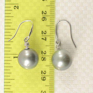 14k White Gold Diamond & Silver Gray Tahitian Pearl Hook Earrings