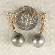 Load image into Gallery viewer, Silver Gray Tahitian Pearl &amp; Diamond Heart Dangle Earrings – 14k Yellow Gold