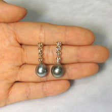 Load image into Gallery viewer, Silver Gray Tahitian Pearl &amp; Diamond Heart Dangle Earrings – 14k Yellow Gold
