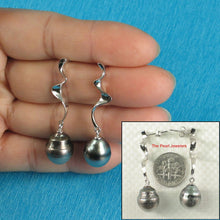 Load image into Gallery viewer, Solid Sterling Silver .925 Two-Tone Tahitian Pearl Dangle Stud Earrings