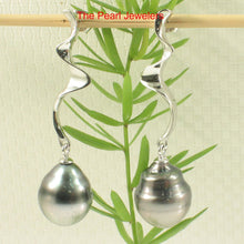Load image into Gallery viewer, Solid Sterling Silver .925 Two-Tone Tahitian Pearl Dangle Stud Earrings