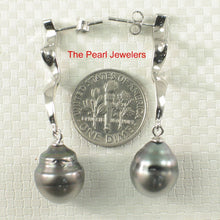Load image into Gallery viewer, Solid Sterling Silver .925 Two-Tone Tahitian Pearl Dangle Stud Earrings