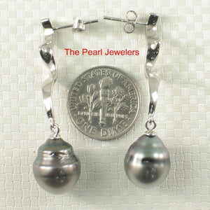 Solid Sterling Silver .925 Two-Tone Tahitian Pearl Dangle Stud Earrings