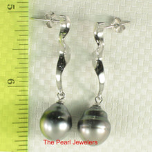 Load image into Gallery viewer, Solid Sterling Silver .925 Two-Tone Tahitian Pearl Dangle Stud Earrings