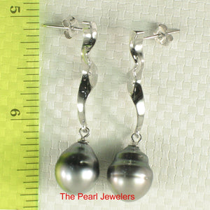 Solid Sterling Silver .925 Two-Tone Tahitian Pearl Dangle Stud Earrings