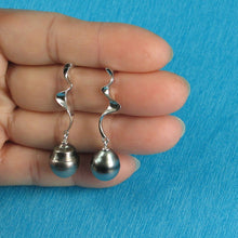Load image into Gallery viewer, Solid Sterling Silver .925 Two-Tone Tahitian Pearl Dangle Stud Earrings