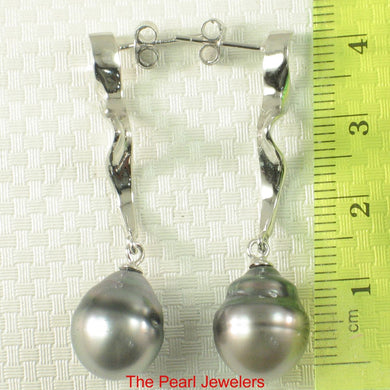 Solid Sterling Silver .925 Two-Tone Tahitian Pearl Dangle Stud Earrings