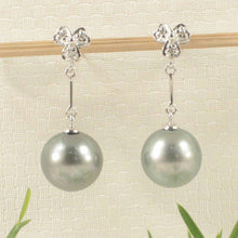 Load image into Gallery viewer, Genuine Diamonds &amp; Silver Tahitian Pearl Triple Heart Earrings – 14k White Gold