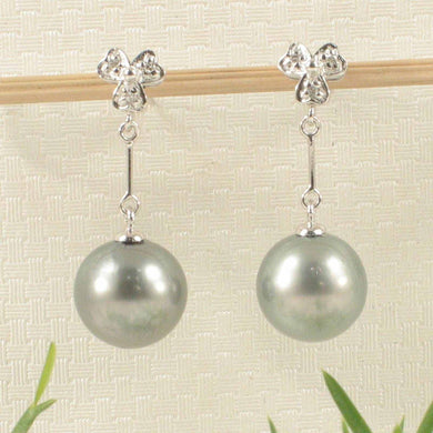 Genuine Diamonds & Silver Tahitian Pearl Triple Heart Earrings – 14k White Gold