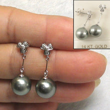 Load image into Gallery viewer, Genuine Diamonds &amp; Silver Tahitian Pearl Triple Heart Earrings – 14k White Gold