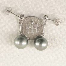 Load image into Gallery viewer, Genuine Diamonds &amp; Silver Tahitian Pearl Triple Heart Earrings – 14k White Gold