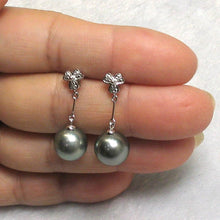 Load image into Gallery viewer, Genuine Diamonds &amp; Silver Tahitian Pearl Triple Heart Earrings – 14k White Gold
