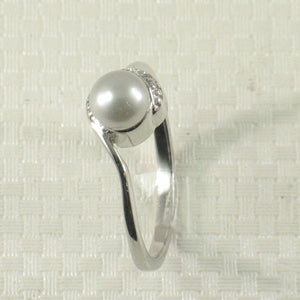 Solid Sterling Silver .925 Silver-Tone Freshwater Cultured Pearl & CZ Crescent Ring