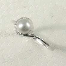 Load image into Gallery viewer, Solid Sterling Silver .925 Silver-Tone Freshwater Cultured Pearl &amp; CZ Crescent Ring
