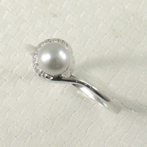 Solid Sterling Silver .925 Silver-Tone Freshwater Cultured Pearl & CZ Crescent Ring