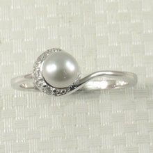 Load image into Gallery viewer, Solid Sterling Silver .925 Silver-Tone Freshwater Cultured Pearl &amp; CZ Crescent Ring
