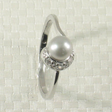 Load image into Gallery viewer, Solid Sterling Silver .925 Silver-Tone Freshwater Cultured Pearl &amp; CZ Crescent Ring