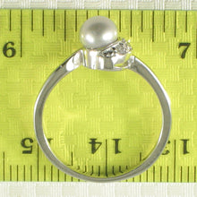 Load image into Gallery viewer, Solid Sterling Silver .925 Silver-Tone Freshwater Cultured Pearl &amp; CZ Crescent Ring