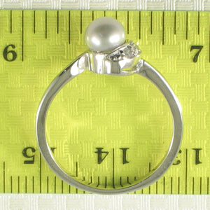 Solid Sterling Silver .925 Silver-Tone Freshwater Cultured Pearl & CZ Crescent Ring