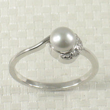Load image into Gallery viewer, Solid Sterling Silver .925 Silver-Tone Freshwater Cultured Pearl &amp; CZ Crescent Ring
