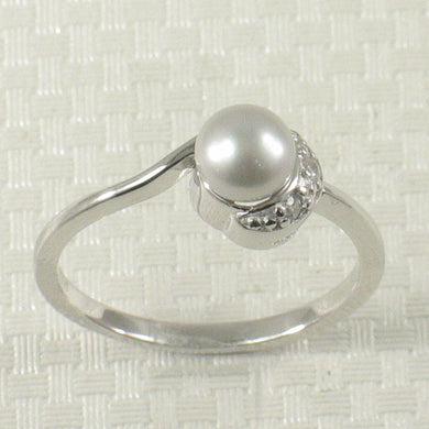 Solid Sterling Silver .925 Silver-Tone Freshwater Cultured Pearl & CZ Crescent Ring
