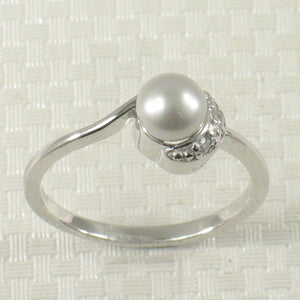 Solid Sterling Silver .925 Silver-Tone Freshwater Cultured Pearl & CZ Crescent Ring
