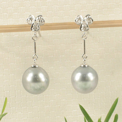 Genuine Diamonds & Silver Tone Tahitian Pearl Triple Heart Earrings – 14k White Gold