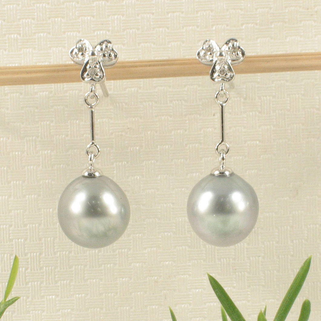 Genuine Diamonds & Silver Tone Tahitian Pearl Triple Heart Earrings – 14k White Gold