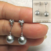 Load image into Gallery viewer, Genuine Diamonds &amp; Silver Tone Tahitian Pearl Triple Heart Earrings – 14k White Gold