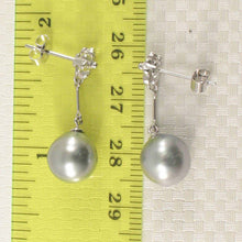 Load image into Gallery viewer, Genuine Diamonds &amp; Silver Tone Tahitian Pearl Triple Heart Earrings – 14k White Gold