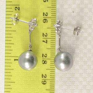 Genuine Diamonds & Silver Tone Tahitian Pearl Triple Heart Earrings – 14k White Gold