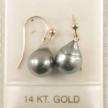 Load image into Gallery viewer, Simple Charming Tahitian Pearl Fish Hook Earrings – 14k Yellow Gold