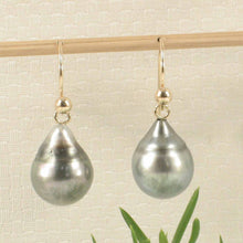 Load image into Gallery viewer, Simple Charming Tahitian Pearl Fish Hook Earrings – 14k Yellow Gold