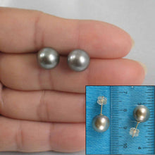 Load image into Gallery viewer, Silvery Gray Tahitian Pearl Stud Earrings – 14k Yellow Gold