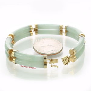 14k Yellow Gold “Joy” Clasp 6 Segments Double Curved Tube Apple Green Jade Bracelet