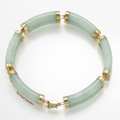 14k Yellow Gold “Joy” Clasp 6 Segments Double Curved Tube Apple Green Jade Bracelet
