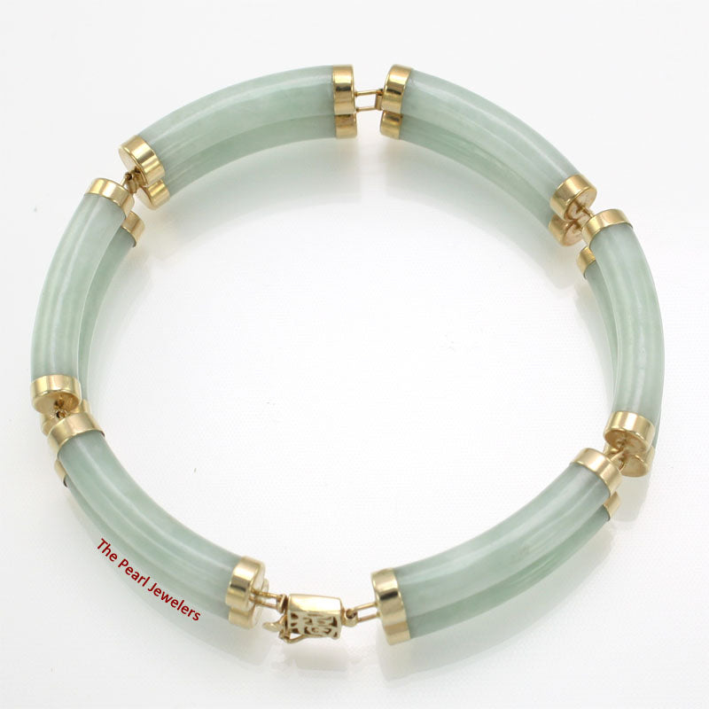 14k Yellow Gold “Joy” Clasp 6 Segments Double Curved Tube Apple Green Jade Bracelet